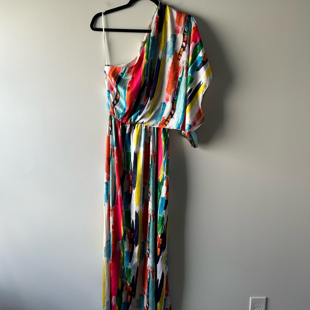 Judith March multi color one shoulder dress